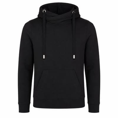Cross Neck Hoodie Heren – Heavyweight Hoodie 330 g/m² – Crossover Hals – Streetwear Trui – Zwart - XS