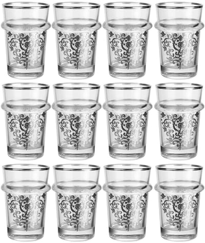 Luxe Marokkaanse Theeglazenset – 12 Stuks – Zilver Design – 175 ml
