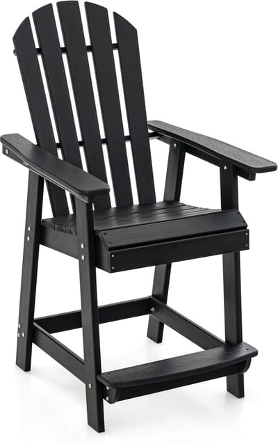 COSTWAY Hoge Adirondack stoel met voetensteun, weerbestendige barkruk van HDPE, balkonstoel met armleuning, outdoor Adirondack stoel voor tuin, terras, zwart