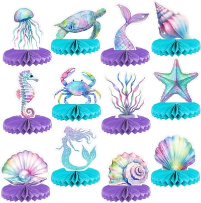 Unieke onderwaterthematische tafeldecoraties voor zeemeermin verjaardagsfeestjes - 12 stuks feestartikelen voor meisjes, tafeldecoratie en party essentials
