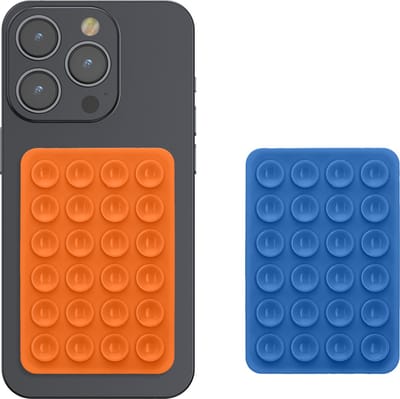 kwmobile 2x silicone zuignap telefoonhouder universeel - Zelfklevende telefoon houder - 5,5 x 8 cm - Geschikt voor iPhone en Android in oranje / blauw