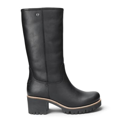 Panama Jack Waterdichte Hoge Winterlaarzen met Hak van Zwart Leer voor Dames - Patricia B17