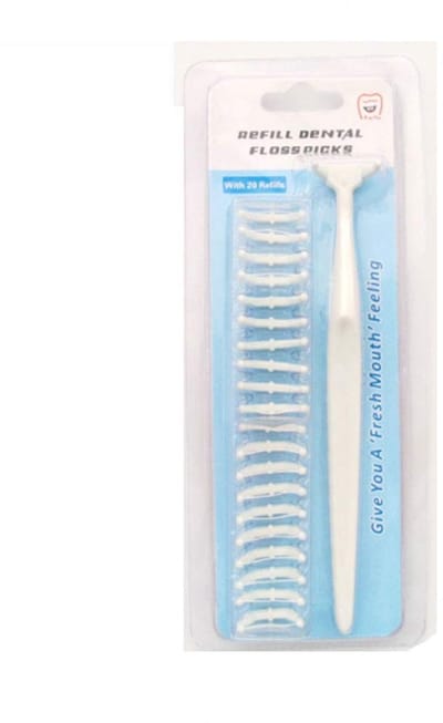 Dailygoods- Tandzijde - 1 Stuk Handvat - 20 Stuks Floskopjes - Slijtvast UHWMPE 400D - Comfortabele Grip - Effectief tegen Tandsteen - Flosser