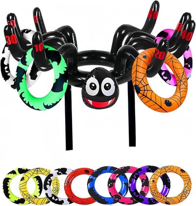 Opblaasbaar Ringwerpspel met Grote Spin voor Halloween Feest