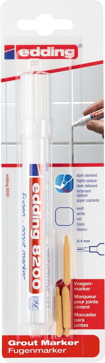 edding 8200 voegenstift - wit - 2-4 mm - voor badkamers en keukens - voegenmarker, voegenpen, voegenverf, tegelvoegen