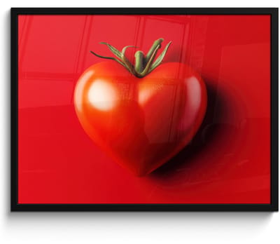 Poster in lijst - Fotolijst 70x50 cm - Posters - Tomaat - Rood - Hart - Posterlijst zwart - Decoratie - Wanddecoratie woonkamer - Muurdecoratie slaapkamer