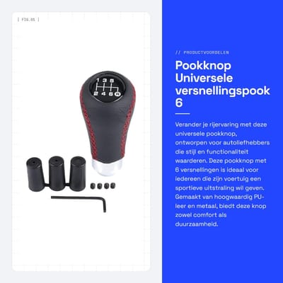 Dailygoods- Pookknop Universeel - 6 Versnellingen - Versnellingspook Hoes - Pookknop Cover - PU-leer - Inclusief Slangen en Bouten