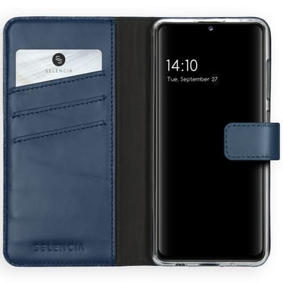 Selencia Hoesje - Geschikt voor Samsung Galaxy A41 - Echt Lederen Bookcase - Blauw