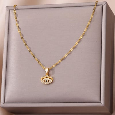 Collier Œil Maléfique pour Femmes Chaîne en Acier Inoxydable Pendentif Pierre Principale Bleue Colliers Bijoux Œil Turc Vintage Cadeau gray