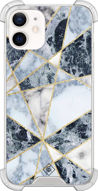 Casimoda® hoesje - Geschikt voor iPhone 12 Mini - Marmer Blauw - Shockproof case - Extra sterk - TPU/polycarbonaat - Blauw, Transparant
