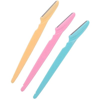 Couteau à Tailler les Sourcils Acier Inoxydable Manche Antidérapant Couleurs Différentes Set de 3 Pièces pour Tailler les Sourcils beige