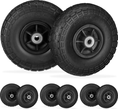 8x steekwagenwiel anti-lek - 4.1/3.5-4 - rubberen band - reservewiel zwart