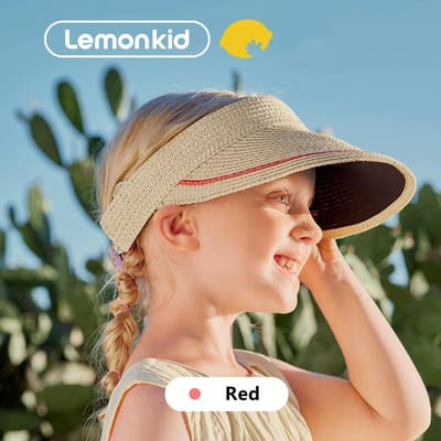 Japanse Stijl Kinderen Strooien Hoeden Kinderen Zonnehoeden Lege Bovenkant Zwart Gecoate Voering Hoed Kind Strooien Zonneklep Zonnebrand Crème Hoed Voor 3-10 Jaar 3 to 10 years old rood