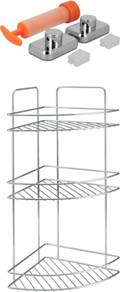Metaltex - Doucherek Reflex - 3 lagen voor hoek - Badkamerrek - Met vacuum-fix montageset - Chrometherm