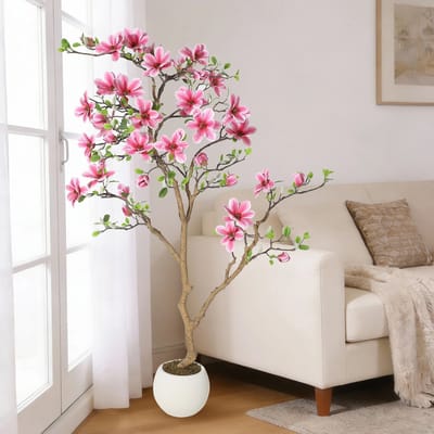 Geargalaxy Kunstboom Magnolia - Kunstplant voor Binnen - Realistische Kunstboom - Decoratieve magnoliaboom - Sierboom - 121cm
