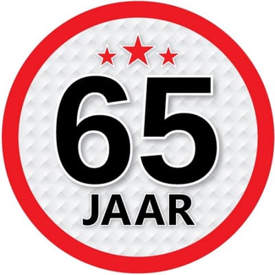 65 jaar leeftijd sticker - rond - Dia 15 cm - 65 jaar verjaardag - jubileum - leeftijd versiering