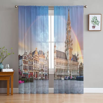 Alhambra Arabisch Paleis In GranadaSpanje Verlicht In De Schemering Tule Transparante Gordijnen voor Woonkamer Decor Voile Organza Gordijn 135W x 114H(cm)