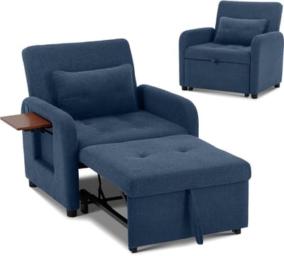 Colamy Opvouwbare Relaxfauteuil Lichtblauw - Stoffen Bekleding - Verstelbare Rugleuning - Zit- en Ligfunctie - USB-poort - Inclusief Kussen