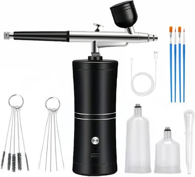 Oplaadbare Airbrush Set met Compressor voor Nail Art en Schilderen - Hoge Druk, Zwart, Professioneel Gebruik
