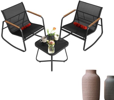Signature Home Tuinmeubelset van 3 - balkonmeubels - 2 schommelstoelen met tafel - staal tuinmeubelen - met armleuningen - terras - balkon - tuin - zwart
