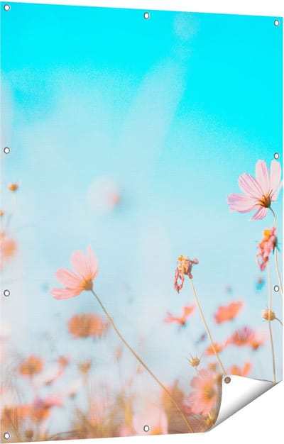 Gards Tuinposter Paarse Kosmos Bloemen - 90x120 cm - Tuindoek - Tuindecoratie - Wanddecoratie buiten - Tuinschilderij