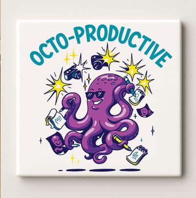 Octo-Productive Tegel – 15x15cm Keramische Wanddecoratie – Grappig Octopus Productiviteit Ontwerp voor Kantoor, Huis of Cadeau