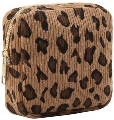 Corduroy Mini Make-up Tas - Luipaard | 12 x 12 x 3 cm | Toilettas / Maandverband Etui | Fashion Favorite