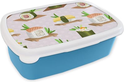 Broodtrommel Blauw - Lunchbox - Brooddoos - Patronen - Eten - Sushi - Japan - 18x12x6 cm - Kinderen - Jongen