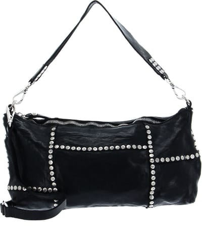 CAMPOMAGGI Leren Schoudertas Horizontal Shoulder Bag Nero Zwart