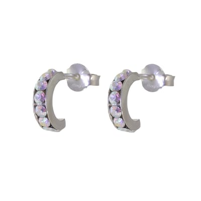 Behave – Oorbellen – 925 Sterling Zilveren Kleine Oorring met Multi kleur Aurore Boreale Kristal steentjes