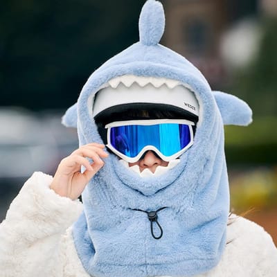 Ski Hoofdbedekking Oorbescherming Gezicht Pullover Muts Warm Fineer Cartoon Haai Fietsen Schattige Sneeuwhelm Muts white