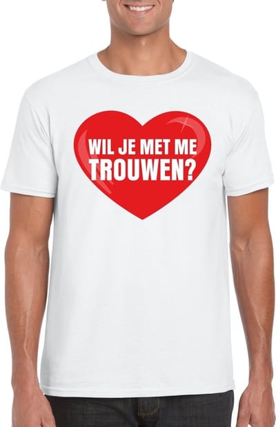 Huwelijksaanzoek - t-shirt - Wil je met me trouwen - wit - heren S
