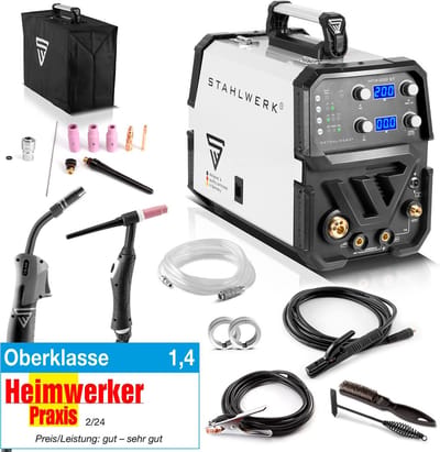 STAHLWERK combinatielasapparaat MTM-200 ST 3-in-1 inertgaslasapparaat | Omvormer met 200 A en synergische draadaanvoer voor TIG | MIG MAG | MMA