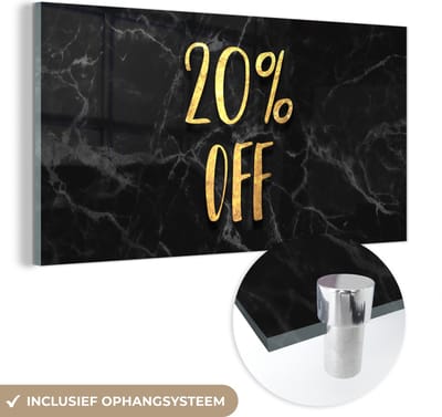 MuchoWow® Glasschilderij 40x20 cm - Schilderij acrylglas - Sale - Goud - Marmer - Foto op glas - Schilderijen