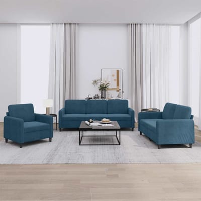 vidaXL - 3-delige - Loungeset - fluweel - blauw