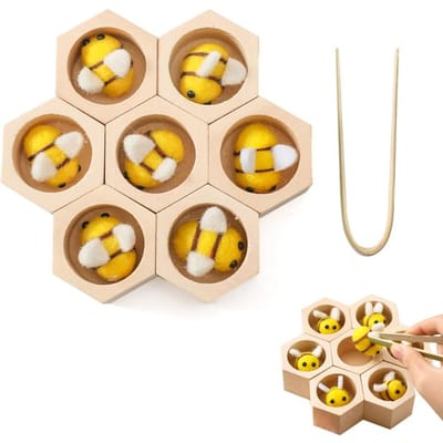 Montessori Honingraat Houten Speelgoed Bij Educatief Speelgoed Blokken Assembleren Bijenkorf Speelgoed Hand-Voet Coördinatie Speelgoed Een Cadeau Voor Baby geel
