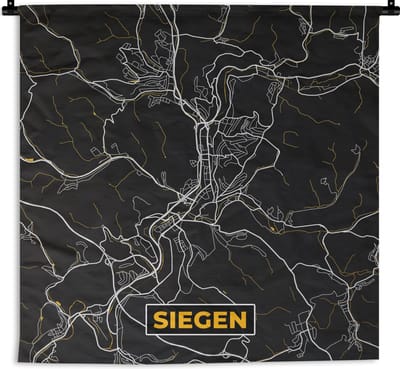 Wandkleed - Wanddoek - Siegen - Stadskaart - Plattegrond - Kaart - Goud - Duitsland - 180x180 cm - Wandtapijt