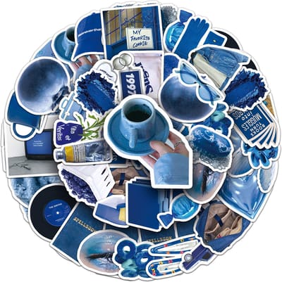 Mix Blauwe Stickers - 50 stuks VSCO Aesthetics sticker mix - 4x4CM - Stickers voor Telefoon, Laptop, Muur, Waterfles etc.