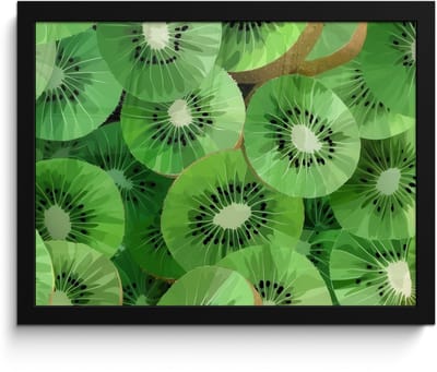 Poster in lijst - Fotolijst 40x30 cm - Posters - Kiwi - Groen - Pitten - Posterlijst zwart - Decoratie - Wanddecoratie woonkamer - Muurdecoratie slaapkamer