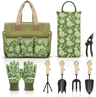 Dailygoods- Tuingereedschapsset robuust - Tuingereedschapset - Tuin gereedschappen - Tuincadeaus - Kniebeschermers - Houten handvat - Tuingereedschap