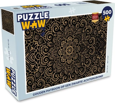 Puzzel Gouden patroon op een zwarte achtergrond - Legpuzzel - Puzzel 500 stukjes