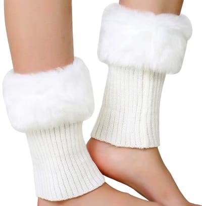 Dames Warme Gebreide Beenwarmers met Bont – Winter Sokken & Laarsovertrekken – Ademend, Anti-Wrijving, Wollen Beenmode