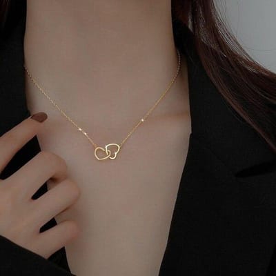 Mode Nouveaux Colliers Double Cœur Pour Femmes Simple Luxe Zircon Collier Féminin Bijoux de Mariage Accessoires Cadeaux Vente en Gros gray