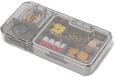 Pill Box Portable Pill Box Waterproof 5 Compartments Can Be Cut Daily Pill Box Small Pill Box for On The Go Travel and Daily Use - Grey