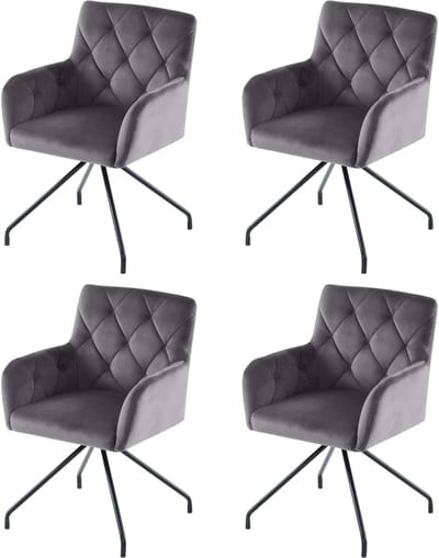 Set van 4 Diamanten Eetkamerstoelen - Gestoffeerde Armstoel - Moderne Loungestoel - Woonkamerstoel voor Slaapkamer - Lendensteun - Donkergrijs