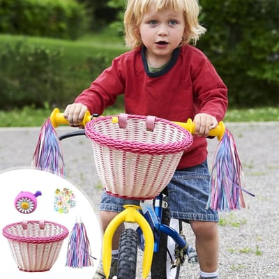 Fietsmand Kinderen - Fietsdecoratie Set - Fietsen Versieren - Verstelbare Gesp - 22x20x17cm - Roze Wit