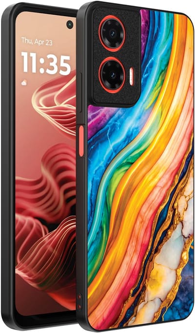 Smartphonica Telefoonhoesje Geschikt voor Motorola Moto G35 met Regenboog Goud Marmer Opdruk - TPU Backcover Case Rainbow Gold Marble Design geschikt voor Motorola Moto G35