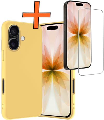 Hoes - Met Screenprotector - Geschikt voor Apple iPhone 17 - Sterk & Shockproof - Back Cover - Siliconen Case - Telefoon Hoes - Geel