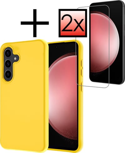 Hoesje - Met 2x Screenprotector - Geschikt voor Samsung Galaxy S23 FE - Sterk & Shockproof - Back Cover - Siliconen Case - Telefoon Hoes - Geel