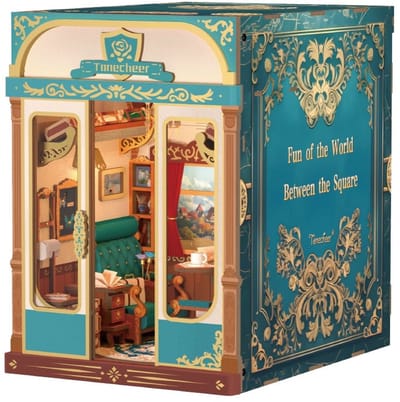 Tonecheer European Travels Book Nook Bouwpakket - Modelbouw - 15,8 x 22,4 x 22,5 cm - Houten 3D Puzzel - Boekensteun - LED-licht - Bewegingssensor Licht - Boekenhouder